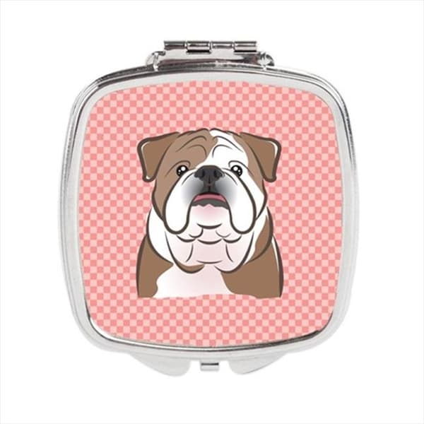Carolines Treasures Carolines Treasures BB1219SCM Checkerboard Pink English Bulldog Compact Mirror; 2.75 x 3 x .3 In. BB1219SCM - main